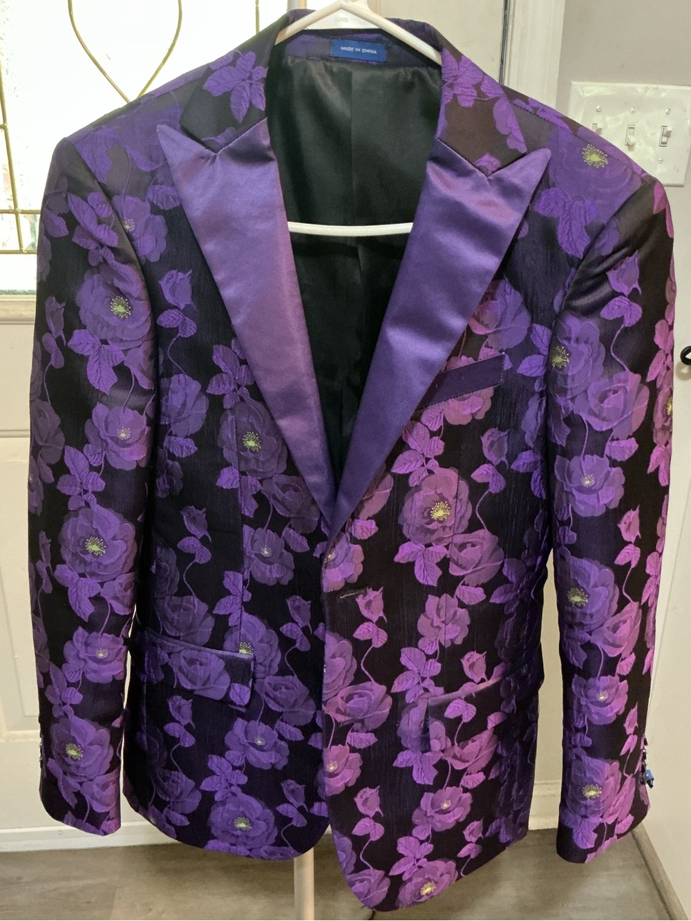 Purple Floral Satin-Lapel Blazer - Men
